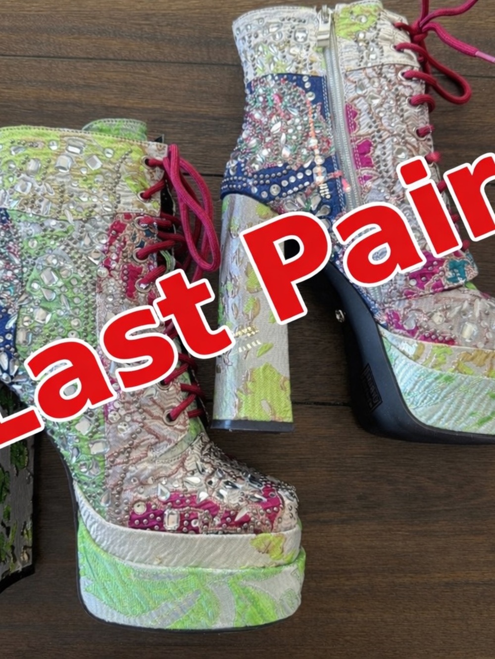 LAST PAIR!  Multicolor Embellished Women's Platform Boots - Picture 2 of 4